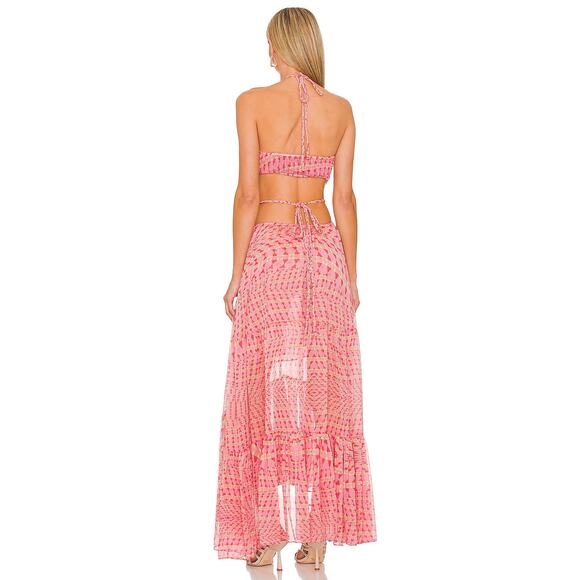 MISA Los Angeles Dalia Pink Flowy Cut Out Halter Chiffon Dress Resort S NWT $510 - Picture 3 of 4